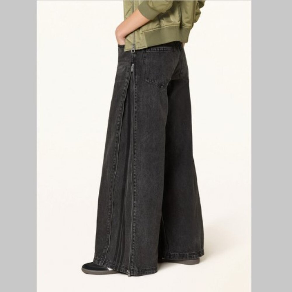 adidas Wide Leg Flare Jeans in Washed Black